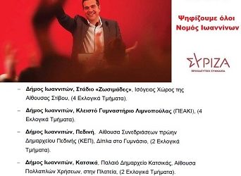 Eκλογές  της 15ης Μαΐου και τα εκλογικά κέντρα του ΣΥΡΙΖΑ-Προοδευτική Συμμαχία στο Νομό Ιωαννίνων