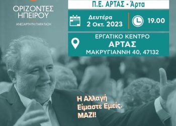 Τη Δευτέρα 2 Οκτωβρίου η κεντρική ομιλία του Σπύρου Ριζόπουλου στην Άρτα