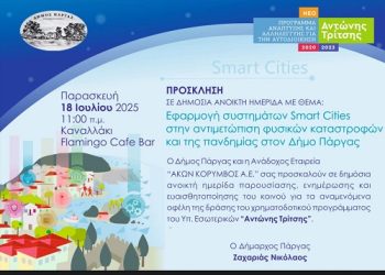 «Εφαρμογή συστημάτων Smart Cities στην αντιμετώπιση φυσικών καταστροφών και ενδεχόμενης πανδημίας στον Δήμο Πάργας»