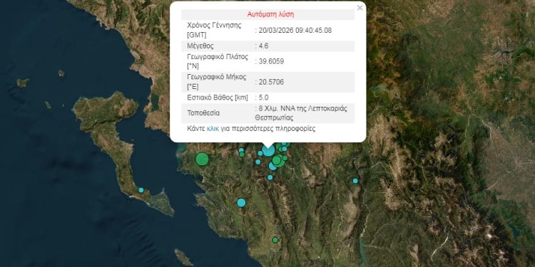 Νέα σεισμική δόνηση εντάσεως 4,6 Ρίχτερ