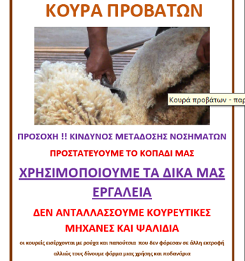 Οδηγίες για μέτρα βιοασφάλειας κατά την κουρά των ζώων και αποτροπή της διασποράς νοσημάτων